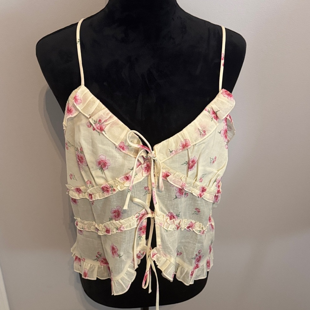 Astr Cream and Pink Floral Camisole